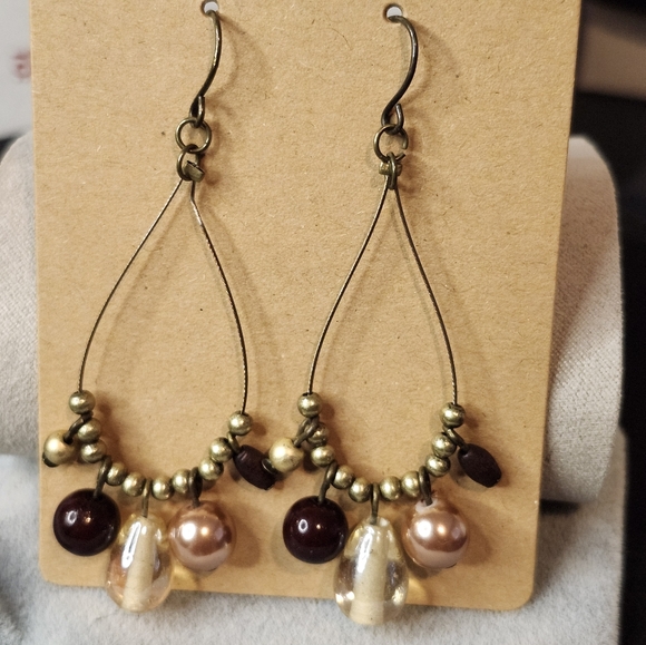 Jewelry - 💚 3/$10 Gold and Brown Teardrop Wire Earrings